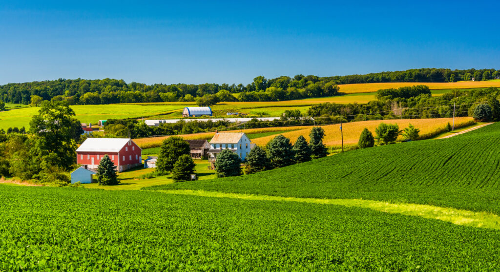 View of a farm in rural York County, Pennsylvania.